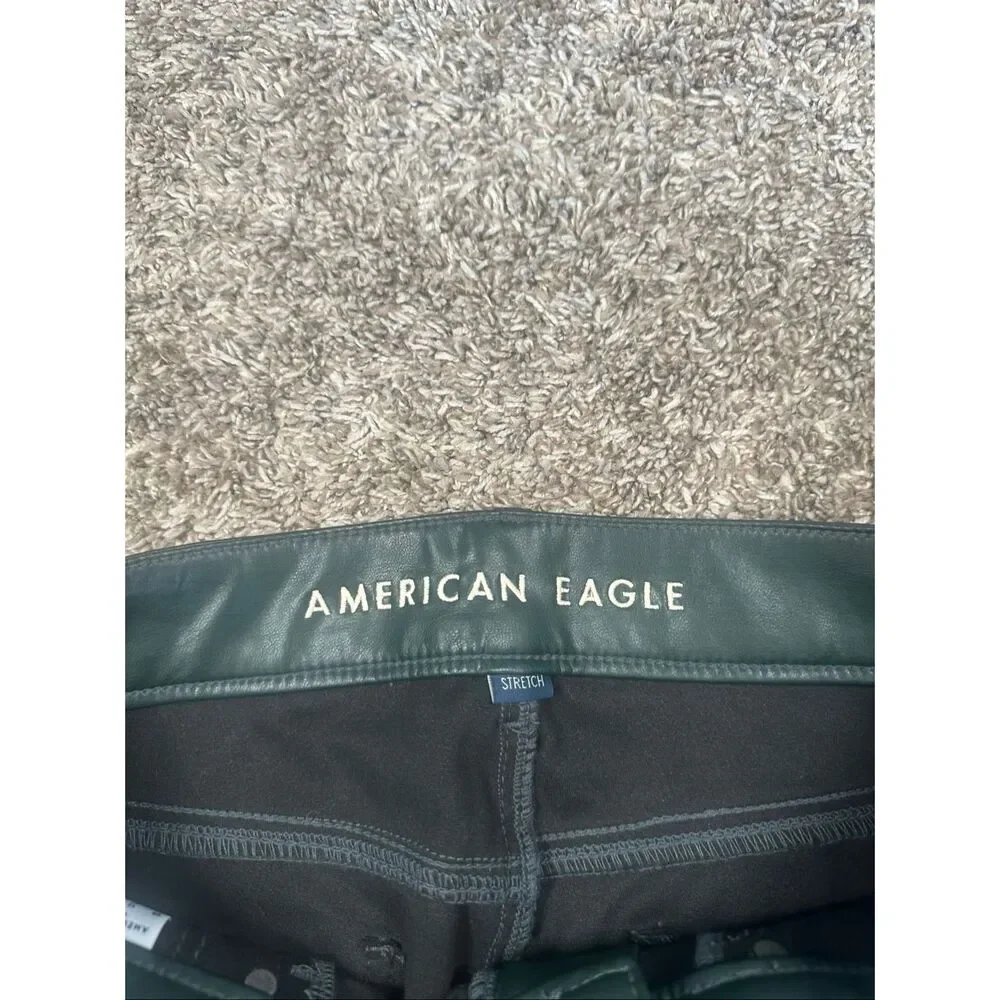 American Eagle Stretch Vegan Leather Green Super High-Waisted Kick Boot Pant 12